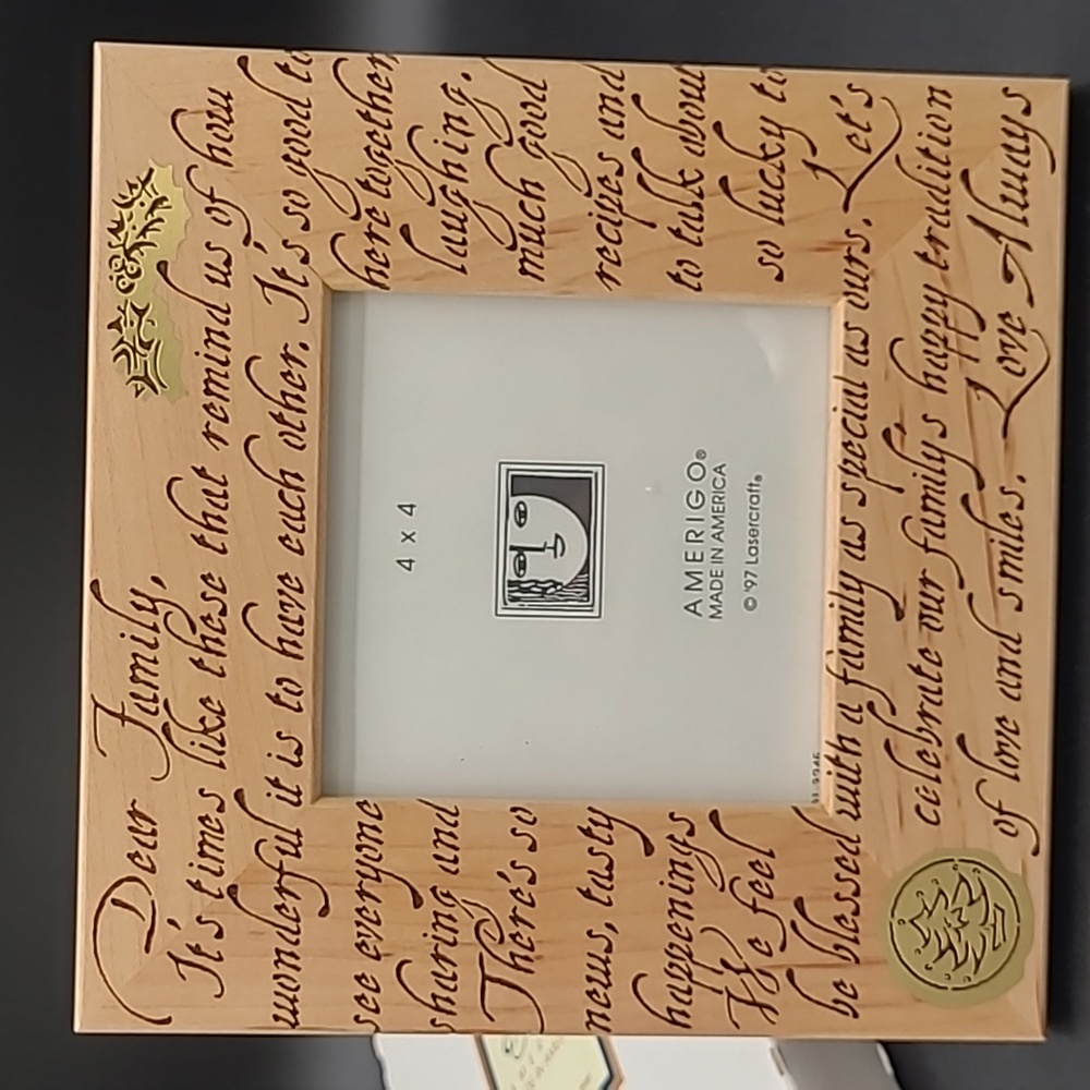 Amerigo Dear Family Holiday Engraved Maple Frame 7" Square